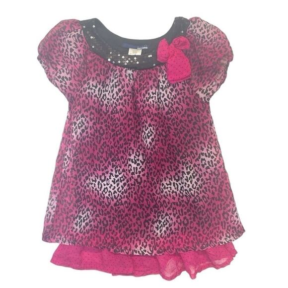 Pink Animal Print Blouse black sequins short sleeve layered Size Medium 7-8 - Picture 5 of 5